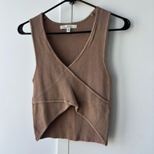 Love Tree Taupe Ribbed Wrap-Style Tank